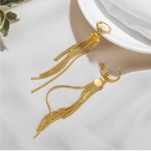 GOLD 18k Gold Plated Tassel Drop Huggie Earrings